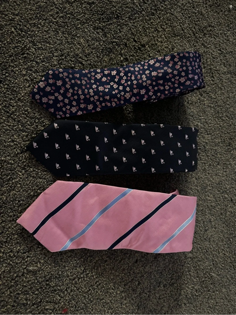 Nautica Set of Three Men's Ties — Pink, Navy Floral & Navy Logo Patterns